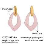 Stainless Steel Hollow Nuggets Stud Earrings, Real 18K Gold Plated, Pink, 47x26mm(GR2254-2)