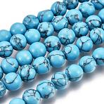 Synthetic Turquoise Beads Strands, Round, Dyed, Dark Turquoise, 6mm, Hole: 0.8mm, about 64pcs/strand, 15 inch(X-Z0NDC012-1)