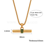 304 Stainless Steel Rhinestone T Bar Pendant Necklaces for Women, Real 18K Gold Plated, Emerald, 15.75 inch(40cm)(WGEAECE-01)