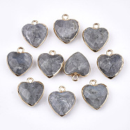 Electroplate Natural Labradorite Pendants, with Cadmium Free & Nickel Free & Lead Free Iron Findings, Faceted, Heart, Golden, 16~17x14~15x6~7mm, Hole: 1.8mm(X-G-T112-03A)
