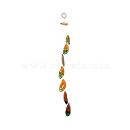 Chakra Natural Dyed Agate Piece Hanging Ornament, Wind Chime, with Wood Ring, for Home Decor, Colorful, 720~750mm, Hole: 25mm(HJEW-R126-01B)