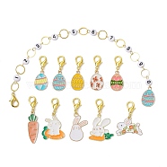 11 Style Easter Theme Acrylic Beaded Knitting Row Counter Chains & Locking Stitch Markers Kits, with Alloy Enamel Pendants, Egg/Carrot/Rabbit, Mixed Color, 35~229mm(HJEW-JM01432)
