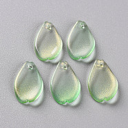 Transparent Spray Painted Glass Pendants, with Glitter Powder, Petaline, Light Green, 16x9.5x2mm, Hole: 1mm(GLAA-S190-014A-06)