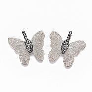 Iron Pendants, Electroplate Natural Leaf, with Polymer Clay Rhinestone, Butterfly, Jet Hematite, Rose Gold, PP11(1.7~1.8mm), 29.5x31x5mm, Hole: 2.5x5mm(IFIN-T013-003B)