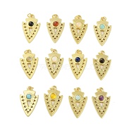 Natural & Synthetic Mixed Gemstone Pendants, 304 Stainless Steel Arrow Head Charms with Jump Rings, Real 18K Gold Plated, 25x15x4mm, Hole: 2.5mm(STAS-P366-05G)