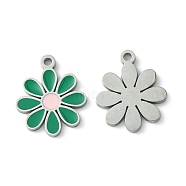 304 Stainless Steel Manual Polishing Pendants, with Enamel, Flower Charm, Stainless Steel Color, 17.5x14.5x1.5mm, Hole: 1.6mm(STAS-C075-11P)