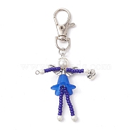 Glass Seed Bead Pendant Decorations, with Glass Pearl Beads, Acrylic Beads and Alloy Swivel Lobster Claw Clasps, Blue, 88.5mm(HJEW-MZ00055-05)