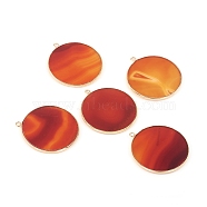 Natural Carnelian/Red Agate Pendants, with Brass Findings, Flat Round, Golden, 32~34x28.5~31x2mm, Hole: 1.6mm(G-E526-10H)