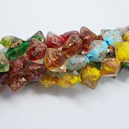 Handmade Gold Sand Lampwork Beads, Rhombus, Mixed Color, 19~21x21~24x10~12mm, Hole: 2mm(X-LAMP-R534-M)