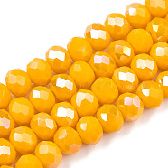 Electroplate Glass Beads Strands, Opaque Solid Color, AB Color Plated, Faceted, Rondelle, Gold, 4x3mm, Hole: 0.4mm, about 113~115pcs/strand, 41~41.5cm(EGLA-A044-P4mm-B29)