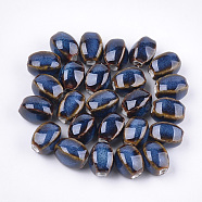 Handmade Porcelain Beads, Fancy Antique Glazed Porcelain, Oval, Royal Blue, 12~14x9~10.5x9~11mm, Hole: 2.5mm(PORC-S498-07K)