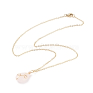 Natural Rose Quartz Teardrop Pendant Necklace, Gold Plated 304 Stainless Steel Wire Wrap Jewelry for Women, 17.72 inch(45cm)(NJEW-JN03900-01)
