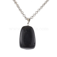 Iron Rolo Chains Necklaces, Natural Black Agate Pendant Necklaces, Rectangle, 18.11 inch(46cm)(NJEW-JN04858-02)