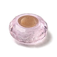 Glass European Beads, Large Hole Beads, Wheel, Faceted, Pink, 14.5x6.4mm, Hole: 5.7mm(GLAA-XCP0001-43A)