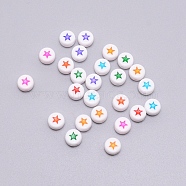 Opaque Acrylic Beads, with Enamel, Flat Round with Star, Mixed Color, 7x4mm, Hole: 1.6mm, 100pcs/bag(ACRC-TAC0001-01A)