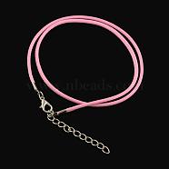 Waxed Cotton Cord Necklace Making, with Alloy Lobster Claw Clasps and Iron End Chains, Platinum, Pearl Pink, 17.4 inch(44cm)(MAK-S032-1.5mm-102)