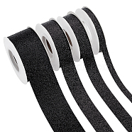 Elite 4 Rolls 4 Styles Sparkle Polyester Ribbons, Glitter Ribbon, Garment Accessories, Black, 3/8 inch(10mm), about 10.00 Yards(9.14m)/roll, 1 roll/style(SRIB-PH0001-33)