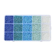 DIY 15 Grids ABS Plastic & Glass Seed Beads Jewelry Making Finding Beads Kits, Rondelle, Royal Blue, 2~4.5x1.5~4.5mm, Hole: 0.8~1.2mm(DIY-G119-02H)