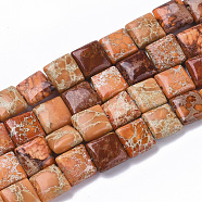 Natural Imperial Jasper Beads Strands, Dyed, Flat Slice Square Beads, Orange, 10x10x4mm, Hole: 1mm, about 38~40pcs/Strand, 15.16 inch(38.5cm)(G-S355-90D)