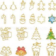 Christmas Zinc Alloy Open Back Bezel Pendants, For DIY UV Resin, Epoxy Resin, Pressed Flower Jewelry, Long-Lasting Plated, Mixed Shapes, Golden, Pendants: 20pcs/box(PALLOY-OC0001-81G)