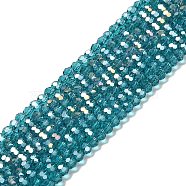 Transparent Glass Beads, 32 Facets, AB Color Plated, Round, Light Sea Green, 4.5x4mm, Hole: 1mm, about 94~95pcs/strand, 13.98''(35.5cm)(EGLA-A035-T4mm-B12)