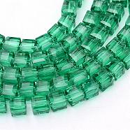 Transparent Glass Bead Strands, Cube, Sea Green, 4x4x4mm, Hole: 1mm, about 100pcs/strand, 17 inch(GLAA-R167-4x4-01D)