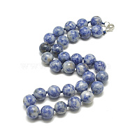 Natural Blue Spot Jasper Beaded Necklaces, with Alloy Lobster Clasps, Round, 18.1 inch~18.5  inch(46~47cm), round: 11.5~12mm(NJEW-S405-03)