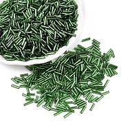 Silver Lined Glass Bugle Beads, Round Hole, Green, 6~7x1.5~2mm, Hole: 0.5mm, about 12500pcs/bag(SEED-K001-A01-1)