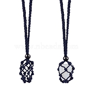 Braided Waxed Cotton Thread Cords Macrame Pouch Necklace Making, Adjustable Glass Beads Interchangeable Stone Necklace, Prussian Blue, 30 inch(76cm), 2pcs/set(AJEW-SW00022-09)