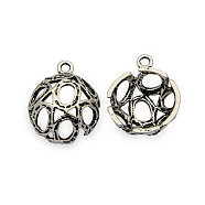 Brass Pendants, Hollow Half Round/Dome, Nickel Free, Antique Silver, 19x16x7mm, Hole: 2mm(KK-J186-33AS-NF)