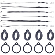 36Pcs Silicone Rings with 6Pcs Polyester Necklace Lanyard Anti-Loss Pendant Holder, for Pen, Phone, Badge Holder, Black, 2.35x2x0.55cm(DIY-GF0008-07B)