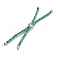 Twisted Nylon Cord Silder Bracelets, Link Bracelet Making for Connector Charm, with Long-Lasting Plated Platinum Brass Cord End & Alloy Tree of Life, Green, 8-3/4~8-7/8 inch(22.2~22.6cm), Hole: 2mm(DIY-B066-03P-16)