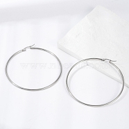 Tarnish Resistant 304 Stainless Steel Big Hoop Earrings, Hypoallergenic Earrings, Stainless Steel Color, 12 Gauge, 64~66x2mm, Pin: 0.7~1.3x0.68mm(X-EJEW-F105-02P)