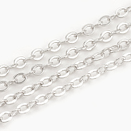 3.28 Feet Brass Cable Chains, Soldered, Flat Oval, Real Platinum Plated, 2.5x2x0.2mm(X-CHC-S003-13P)