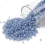 TOHO Round Seed Beads, Japanese Seed Beads, (33F) Silver Lined Frost Light Sapphire, 11/0, 2.2mm, Hole: 0.8mm, about 50000pcs/pound(SEED-TR11-0033F)