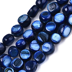 Natural Freshwater Shell Beads Strands, Dyed, Nuggets, Blue, 7~9x7~8x2.5~6mm, Hole: 0.8mm, about 48~50pcs/strand, 14.96~15.74 inch (38~40cm)(X-SHEL-S276-110B-02)