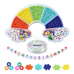 DIY Word Bracelet Making Kit, Including Acrylic Letter & Heart Pattern & Glass Seed & Polymer Clay Disc Beads, Elastic Thread, Mixed Color, Beads: 3632Pcs/box(DIY-YW0006-33)