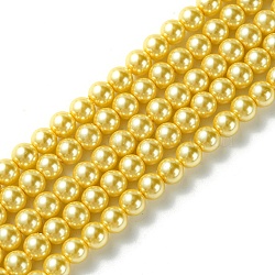 Grade A Glass Pearl Beads, Pearlized, Round, Gold, 6mm, Hole: 0.7~1mm, about 68pcs/Strand, 16''(40.64cm)(HY-J001-6mm-HX055)