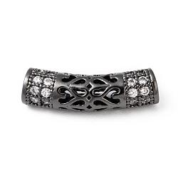 Brass Micro Pave Cubic Zirconia Beads, Hollow, Curve Tube, Gunmetal, 21x6mm, Hole: 2.8mm(ZIRC-F001-66B)