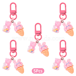 5Pcs Resin Pendant Decorations, wiht Alloy Swivel Clasps, Rabbit, Hot Pink, 70mm(HJEW-YW00162-02)