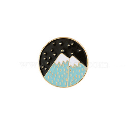 Alloy Enamel Pins, Brooch for Backpack Clothes, Flat Round with Mountain, Pale Turquoise, 24mm(FIND-PW0022-01B)
