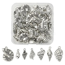 70Pcs 7 Style Tibetan Style Alloy Pendants, Conch/Spiral Shell, Antique Silver, 15.8~25.5x6.6~16x2.5~6mm, Hole: 1.5~2mm, 10pcs/style(FIND-YW0003-20)