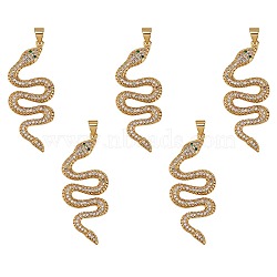 5Pcs Brass Micro Pave Cubic Zirconia Pendants, Long-Lasting Plated, Snake, Clear & Green, Golden, 42x17.2x3mm, Hole: 4x3.5mm(ZIRC-SZ0002-90)
