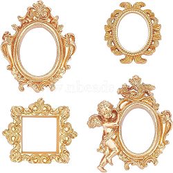 Fingerinspire 4Pcs 4 Style Oval & Square Retro Resin Photo Frames, Small Family Photo Holders, for Pictures Embossed Photo Props Wall Decor Accessories, Gold, 1pc/style(AJEW-FG0001-46)