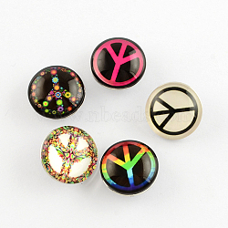 Brass Jewelry Snap Buttons with Peace Sign Glass Beads, Flat Round, Mixed Color, 18x10mm(BUTT-R027-03)