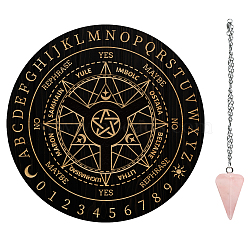 AHADEMAKER 1Pc Wood Pendulum Board, 1Pc 304 Stainless Steel Cable Chain Necklaces, 1Pc Natural Rose Quartz Stone Pendants, for Witchcraft Wiccan Altar Supplies, Star, Board: 200x4mm(DIY-GA0006-19B)