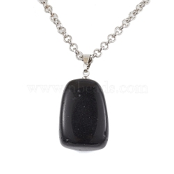 Iron Rolo Chains Necklaces, Natural Dyed & Heated Black Agate Pendant Necklaces, Rectangle, 18.11 inch(46cm)(NJEW-JN04858-02)