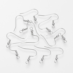 Tarnish Resistant 304 Stainless Steel Earring Hooks, Dangle Earring Findings, Ear Wire, with Horizontal Loop, Stainless Steel Color, 20~22x21x3mm, Hole: 2mm, 22 Gauge, Pin: 0.6mm(STAS-S066-11)