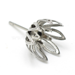 304 Stainless Steel Stud Earring Settings, Flower, Stainless Steel Color, Tray: 4mm, 18x11mm, Pin: 0.8mm(X-STAS-T008-144)
