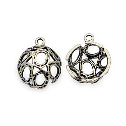 Brass Pendants, Hollow Half Round/Dome, Nickel Free, Antique Silver, 19x16x7mm, Hole: 2mm(KK-J186-33AS-NF)